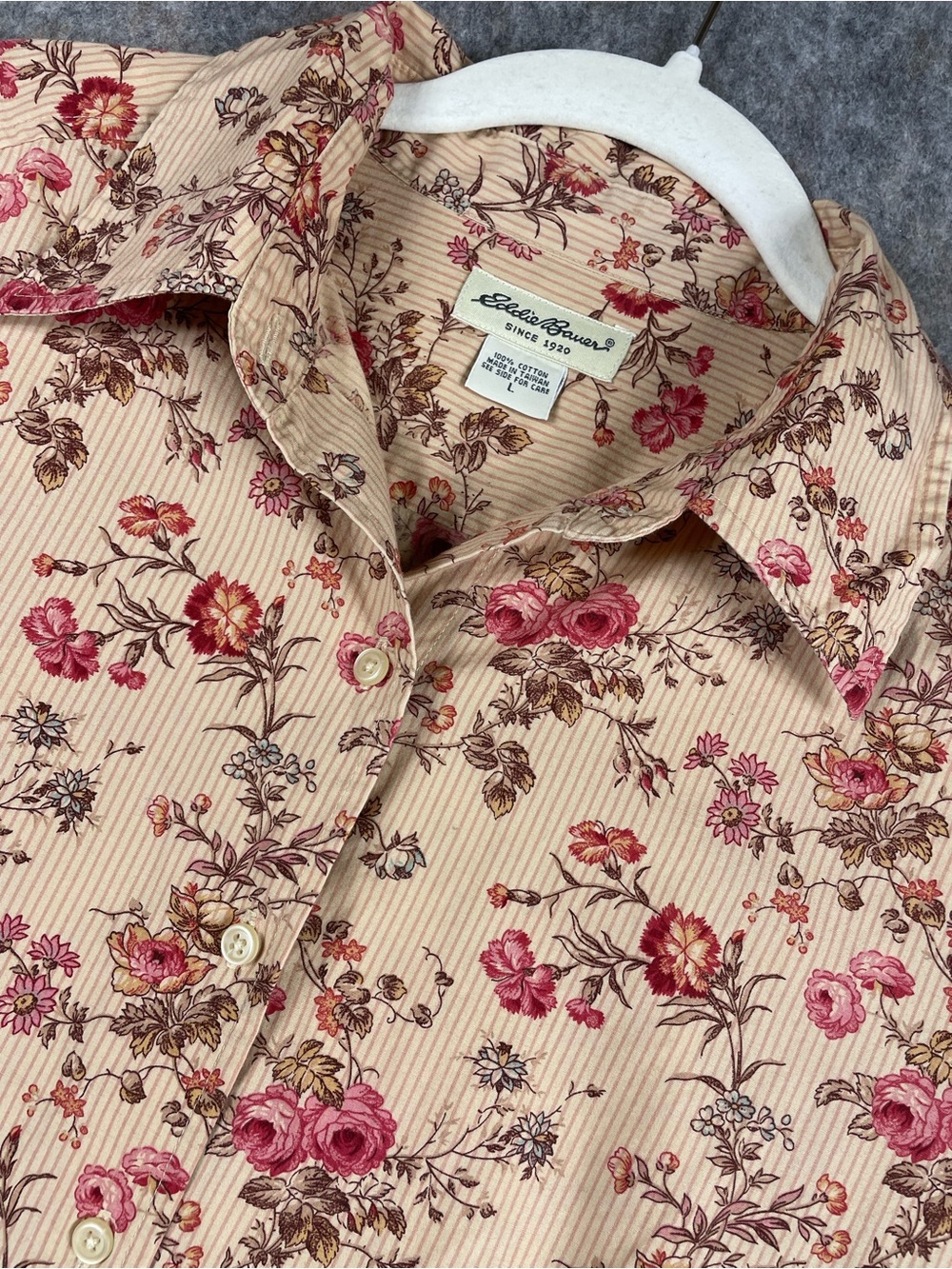 VTG Eddie Bauer Floral Striped Cottagecore Prairie Romantic Button Up Top - Sz L